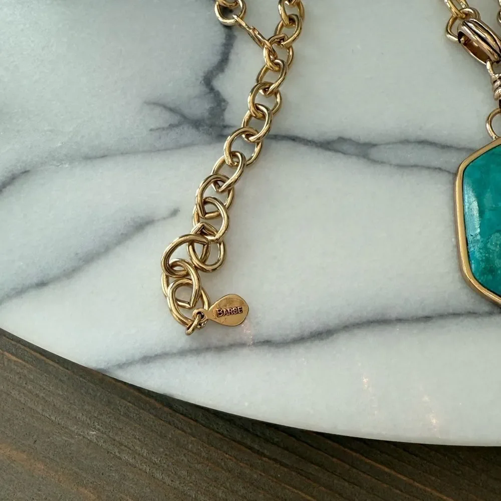 Studio Barse Gold Chain Necklace with Teal Green Stone Pendant